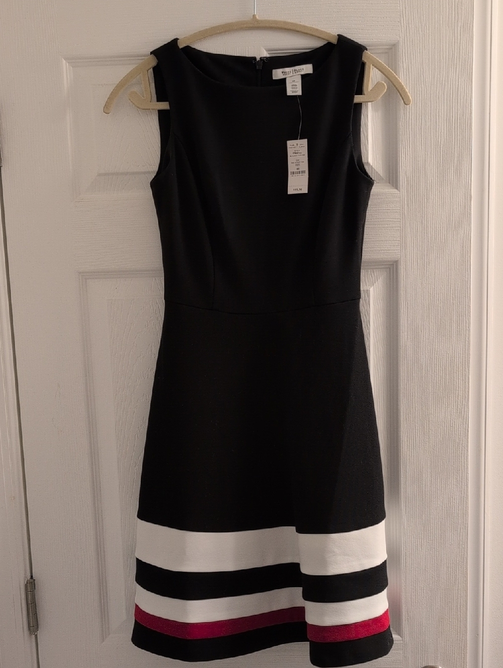 White House Black Market Black Sleeveless Fit & Flare Dress with Colorblock Hem